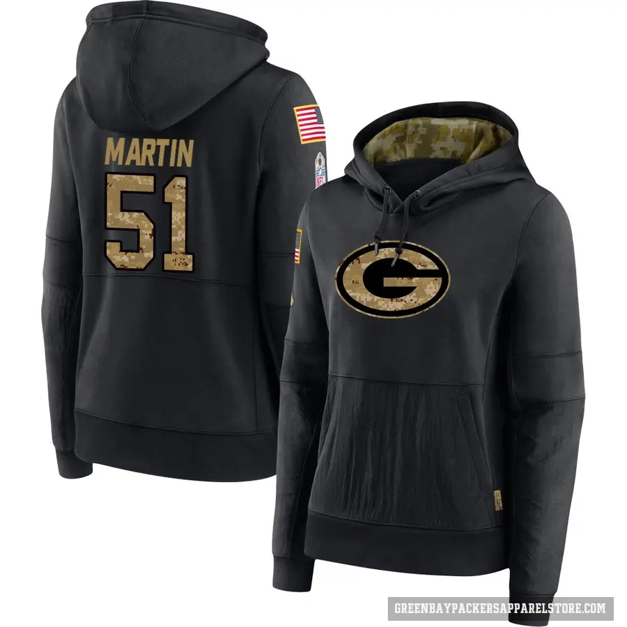 Women's ＃51 Jeremiah Martin Green Bay Packers Black 2020 Salute to Service Sideline Performance Pullover Hoodie