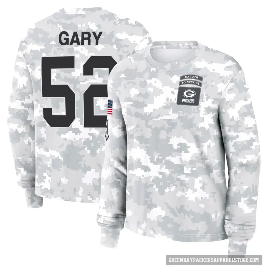 Women's ＃52 Rashan Gary Green Bay Packers Camo Arctic 2024 Salute to Service Long Sleeve T-Shirt