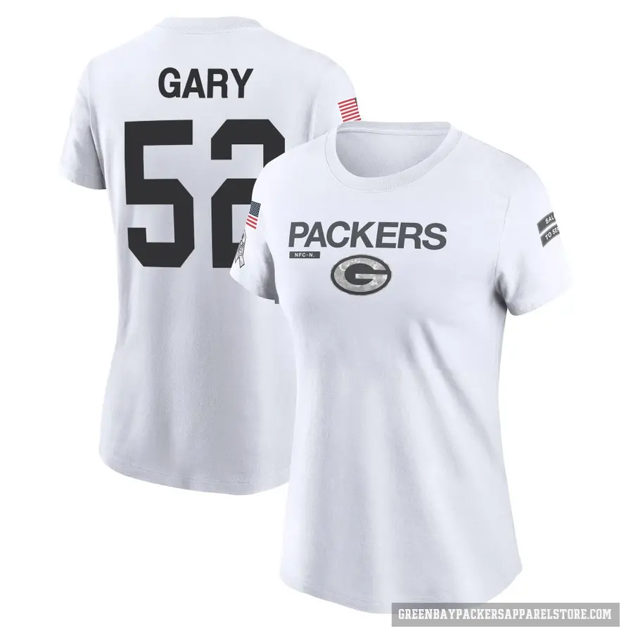 Women's ＃52 Rashan Gary Green Bay Packers White 2024 Salute to Service Performance T-Shirt