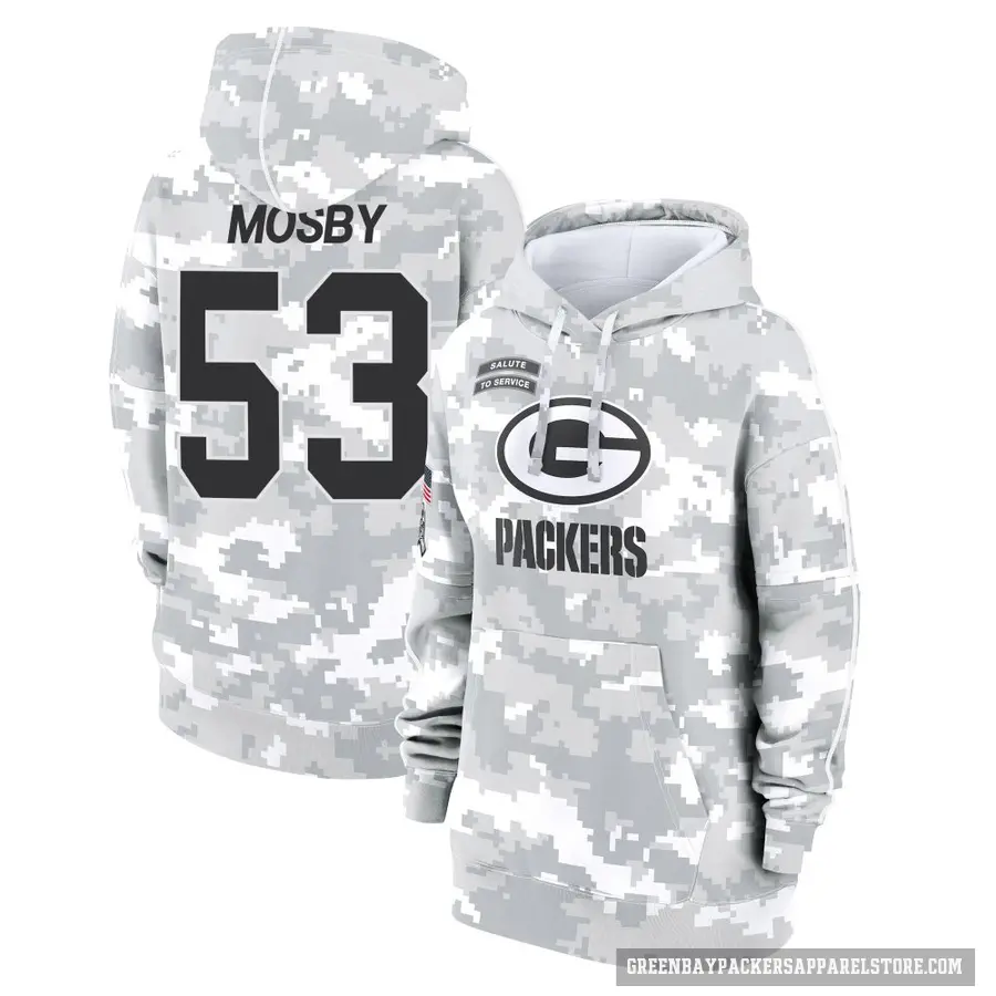 Women's ＃53 Arron Mosby Green Bay Packers Arctic Camo 2024 Salute to Service Club Fleece Pullover Hoodie
