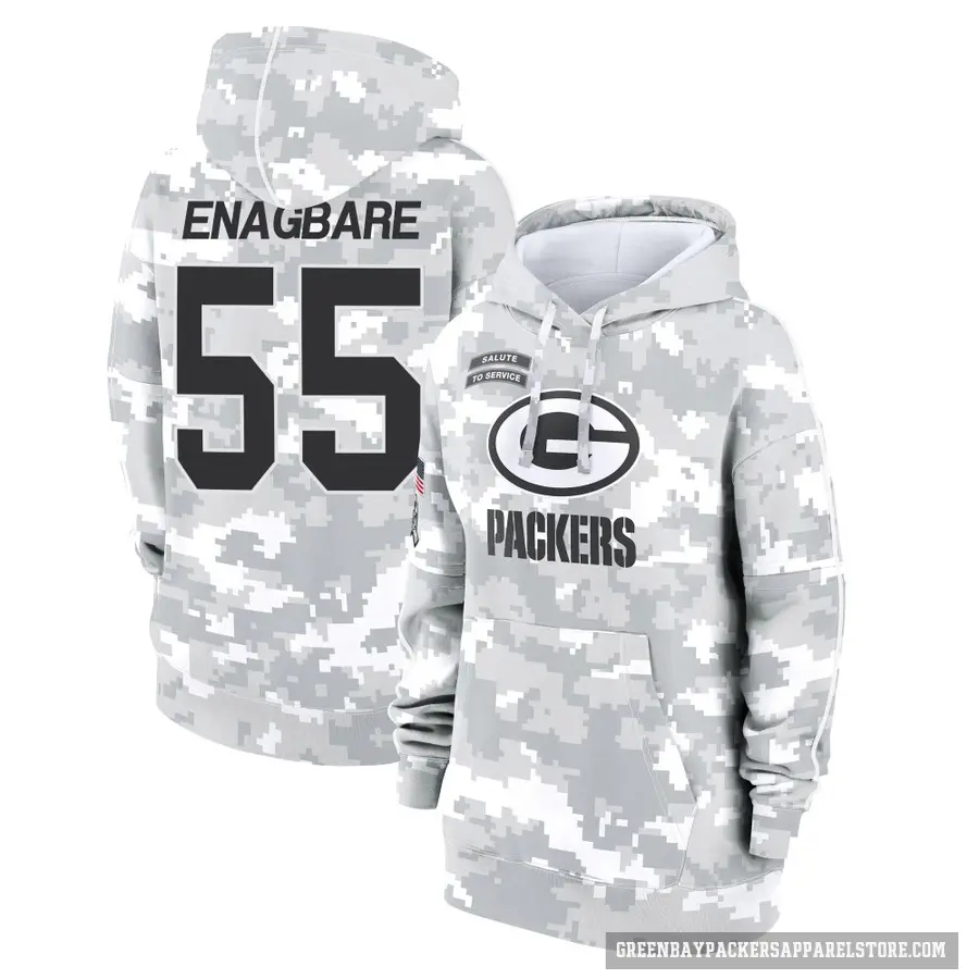 Women's ＃55 Kingsley Enagbare Green Bay Packers Arctic Camo 2024 Salute to Service Club Fleece Pullover Hoodie