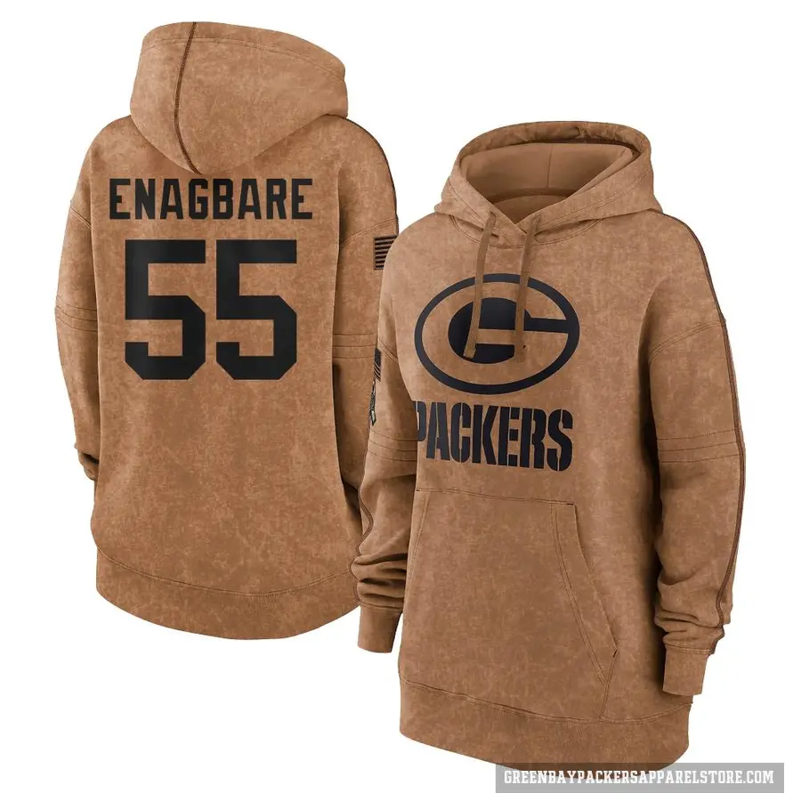 Women's ＃55 Kingsley Enagbare Green Bay Packers Brown 2023 Salute To Service Pullover Hoodie