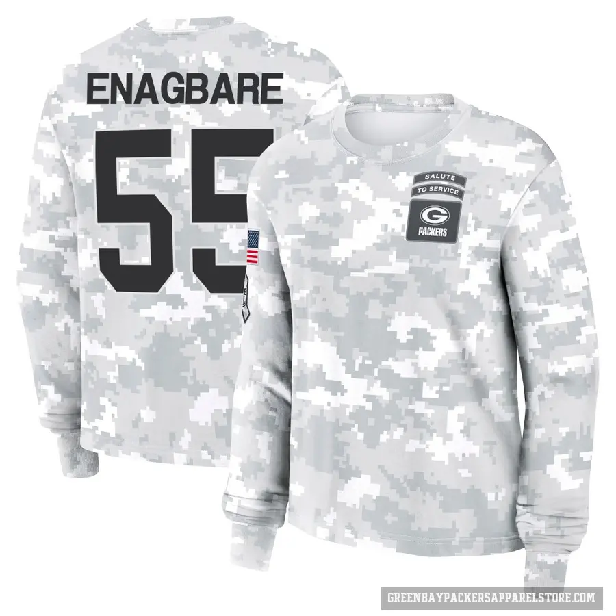 Women's ＃55 Kingsley Enagbare Green Bay Packers Camo Arctic 2024 Salute to Service Long Sleeve T-Shirt