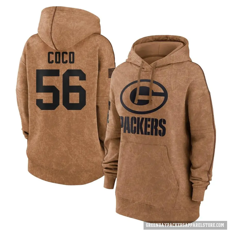 Women's ＃56 Jack Coco Green Bay Packers Brown 2023 Salute To Service Pullover Hoodie
