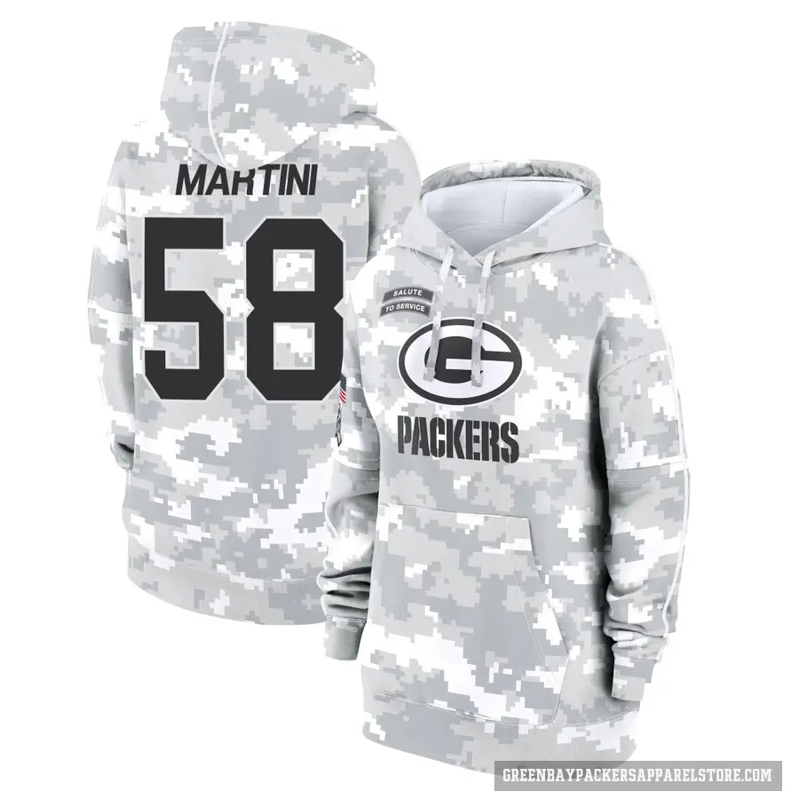 Women's ＃58 Greer Martini Green Bay Packers Arctic Camo 2024 Salute to Service Club Fleece Pullover Hoodie
