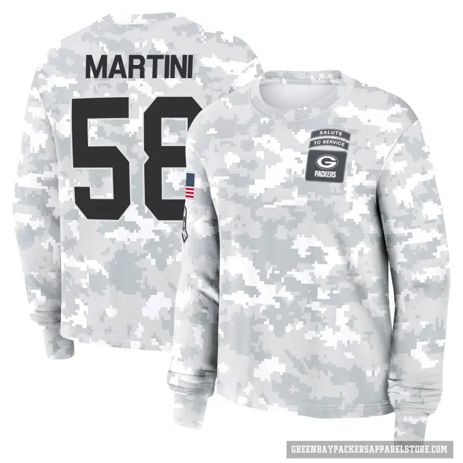 Women's ＃58 Greer Martini Green Bay Packers Camo Arctic 2024 Salute to Service Long Sleeve T-Shirt