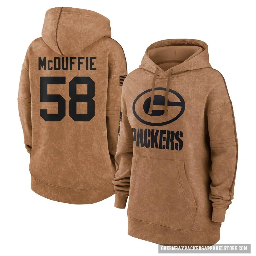 Women's ＃58 Isaiah McDuffie Green Bay Packers Brown 2023 Salute To Service Pullover Hoodie