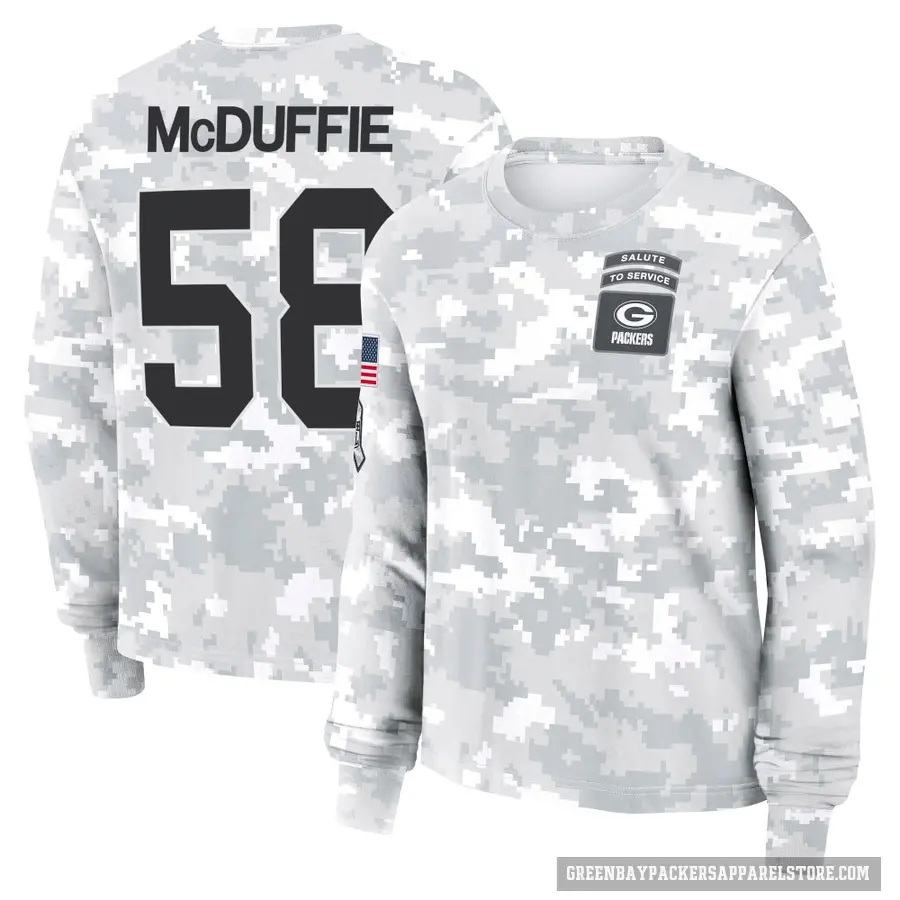 Women's ＃58 Isaiah McDuffie Green Bay Packers Camo Arctic 2024 Salute to Service Long Sleeve T-Shirt