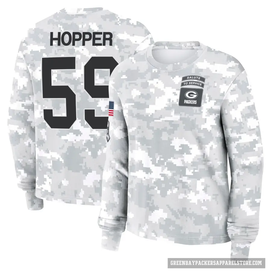 Women's ＃59 Ty'Ron Hopper Green Bay Packers Camo Arctic 2024 Salute to Service Long Sleeve T-Shirt