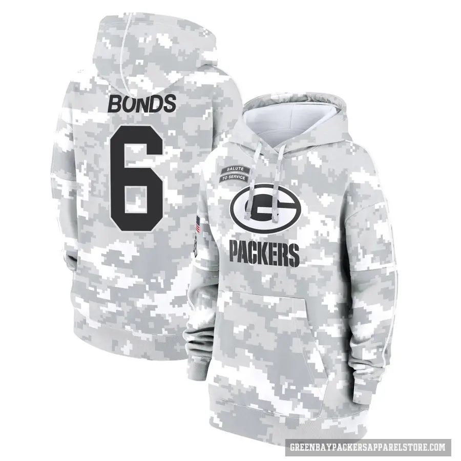 Women's ＃6 Jadakis Bonds Green Bay Packers Arctic Camo 2024 Salute to Service Club Fleece Pullover Hoodie