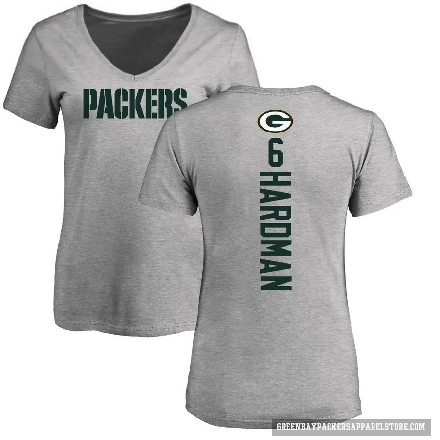 Women's ＃6 Mecole Hardman Green Bay Packers Ash Backer V-Neck T-Shirt