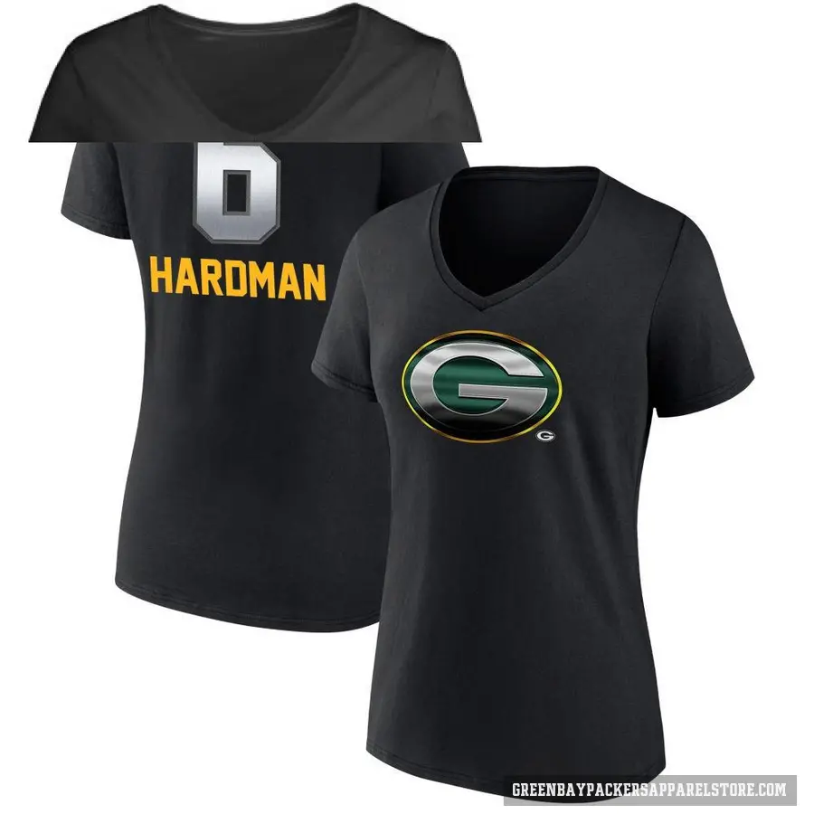 Women's ＃6 Mecole Hardman Green Bay Packers Black Midnight Mascot T-Shirt
