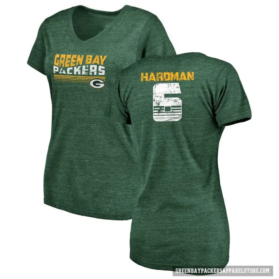 Women's ＃6 Mecole Hardman Green Bay Packers Green Retro V-Neck T-Shirt