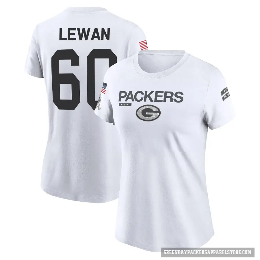 Women's ＃60 Jason Lewan Green Bay Packers White 2024 Salute to Service Performance T-Shirt