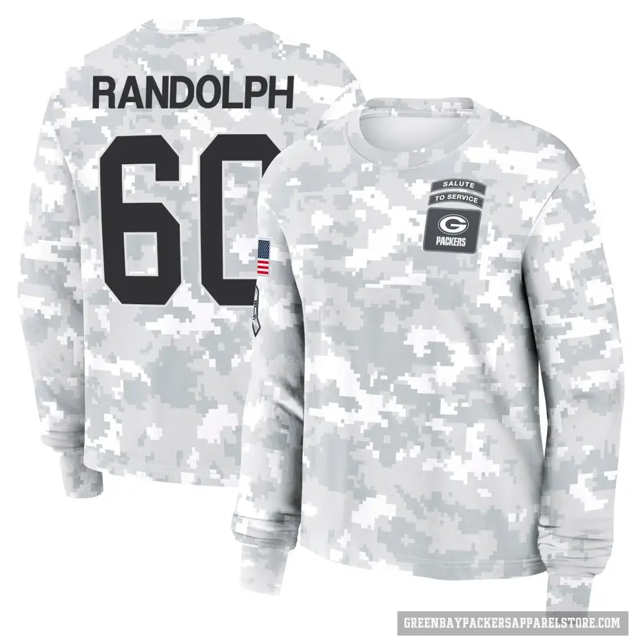 Women's ＃60 Keith Randolph Jr. Green Bay Packers Camo Arctic 2024 Salute to Service Long Sleeve T-Shirt