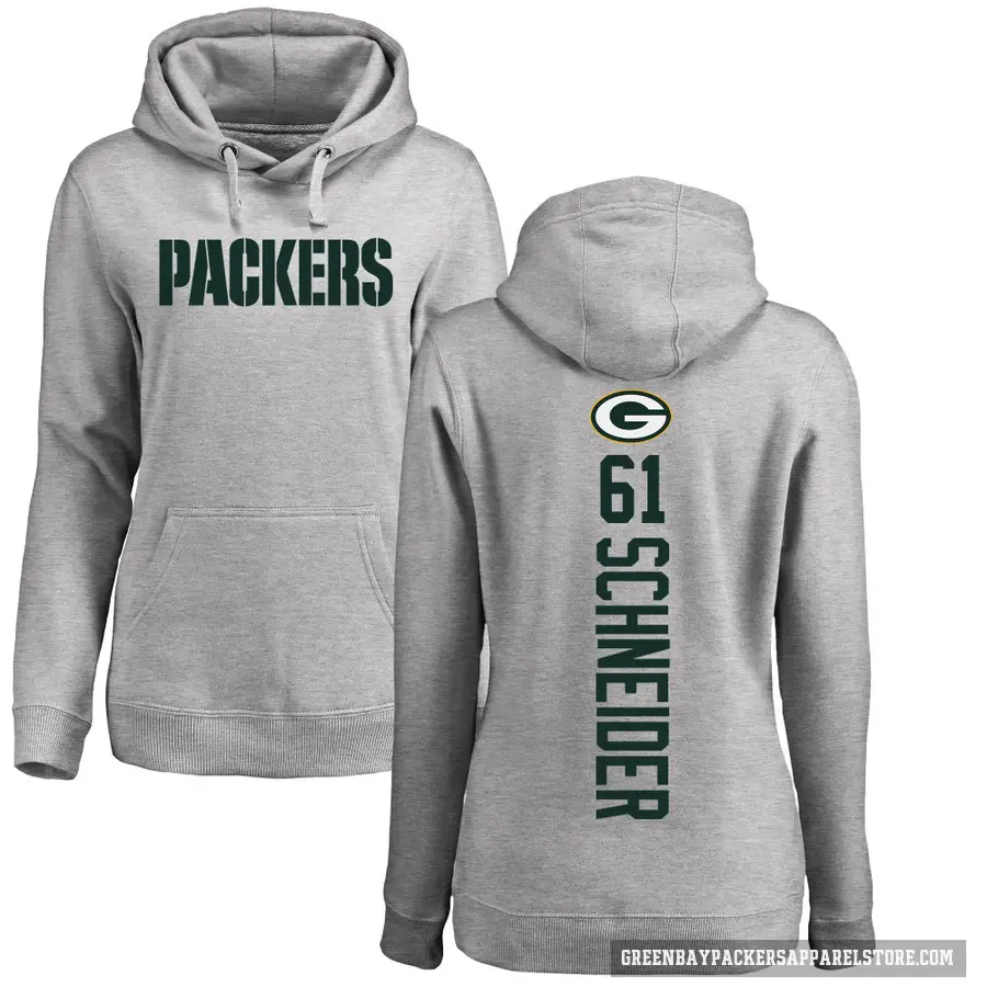 Women's ＃61 Cole Schneider Green Bay Packers Pro Line Ash Backer Pullover Hoodie
