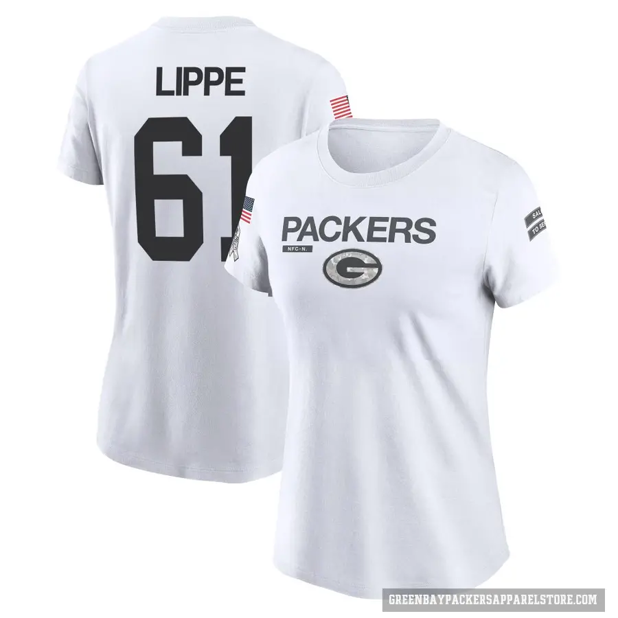 Women's ＃61 J.J. Lippe Green Bay Packers White 2024 Salute to Service Performance T-Shirt