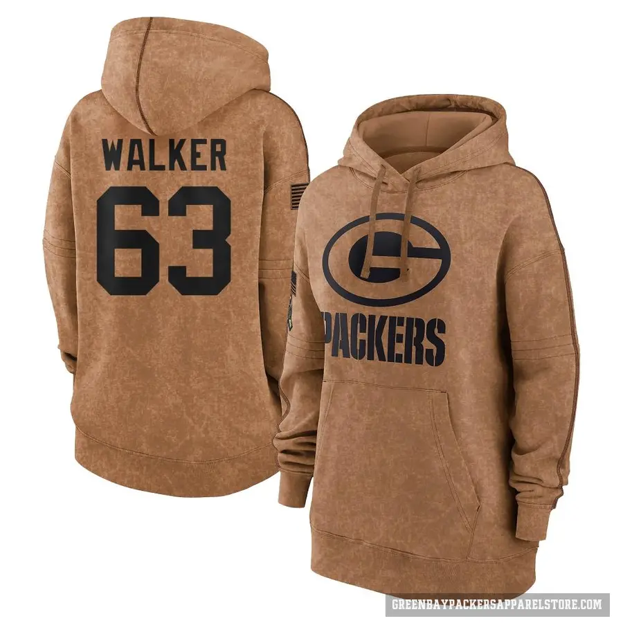 Women's ＃63 Rasheed Walker Green Bay Packers Brown 2023 Salute To Service Pullover Hoodie