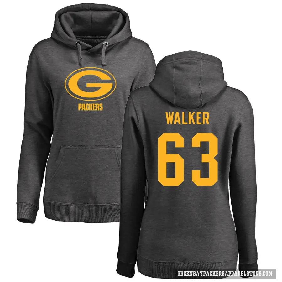 Women's ＃63 Rasheed Walker Green Bay Packers Pro Line by Branded Ash One Color Pullover Hoodie