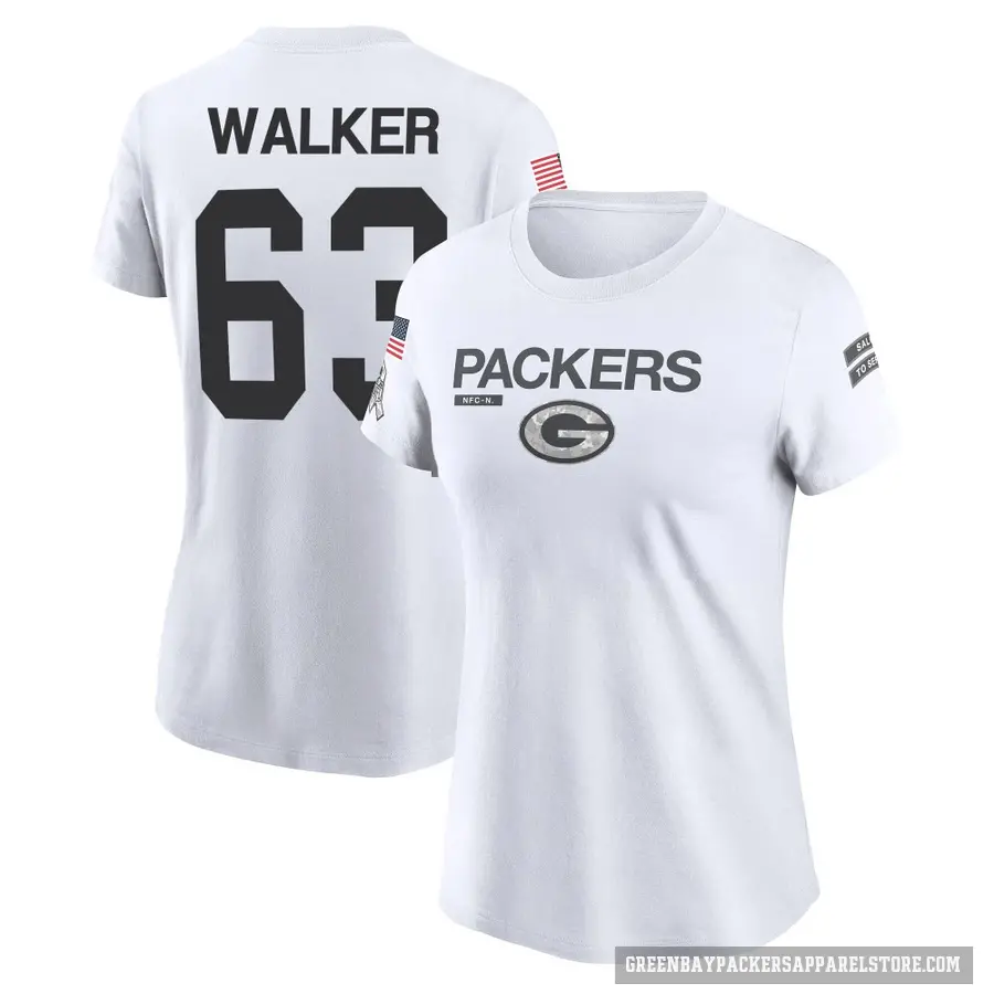 Women's ＃63 Rasheed Walker Green Bay Packers White 2024 Salute to Service Performance T-Shirt