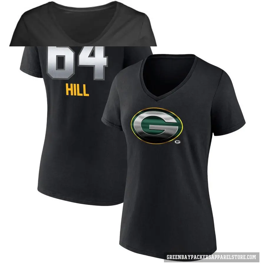 Women's ＃64 Trey Hill Green Bay Packers Black Midnight Mascot T-Shirt