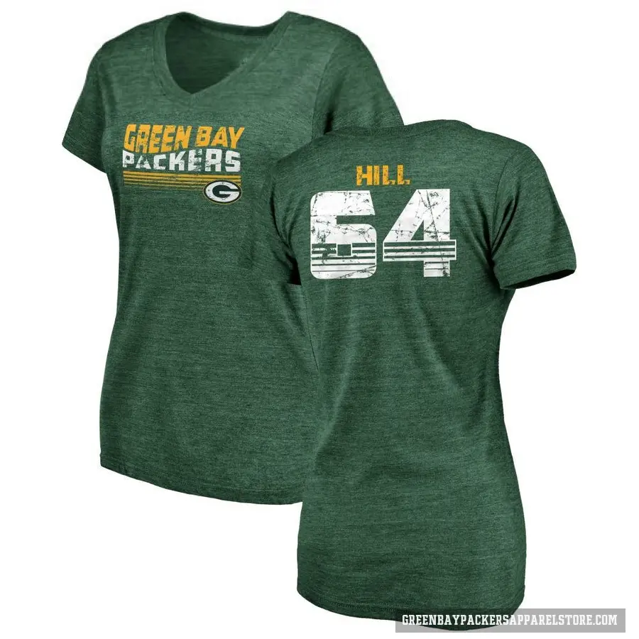 Women's ＃64 Trey Hill Green Bay Packers Green Retro V-Neck T-Shirt