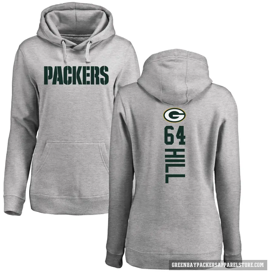 Women's ＃64 Trey Hill Green Bay Packers Pro Line Ash Backer Pullover Hoodie