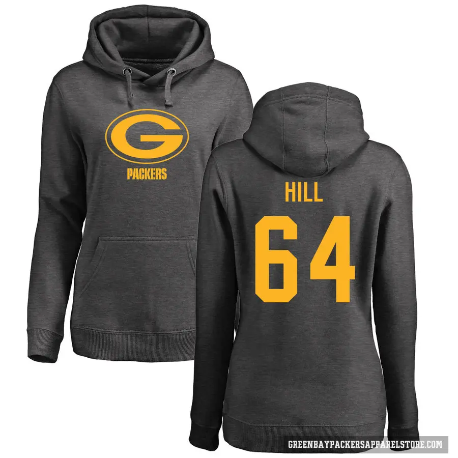 Women's ＃64 Trey Hill Green Bay Packers Pro Line by Branded Ash One Color Pullover Hoodie