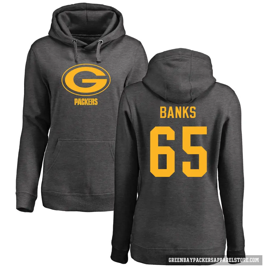 Women's ＃65 Aaron Banks Green Bay Packers Pro Line by Branded Ash One Color Pullover Hoodie