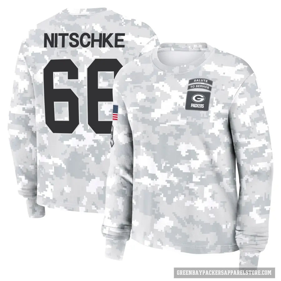 Women's ＃66 Ray Nitschke Green Bay Packers Camo Arctic 2024 Salute to Service Long Sleeve T-Shirt