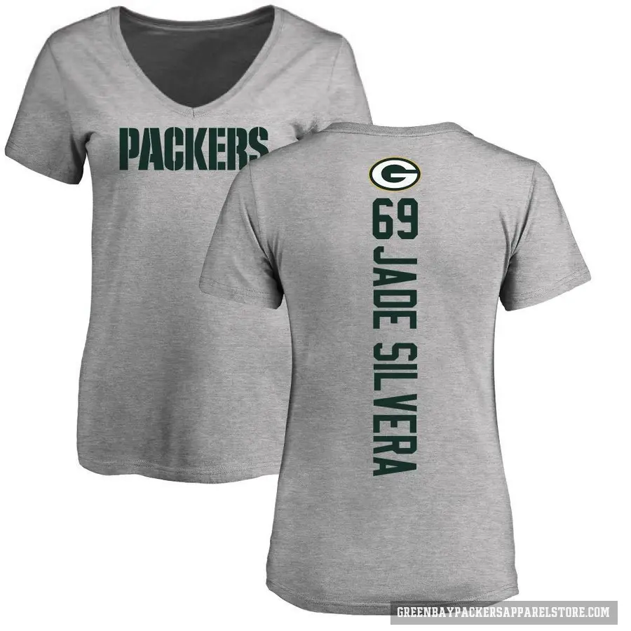 Women's ＃69 Nesta Jade Silvera Green Bay Packers Ash Backer V-Neck T-Shirt