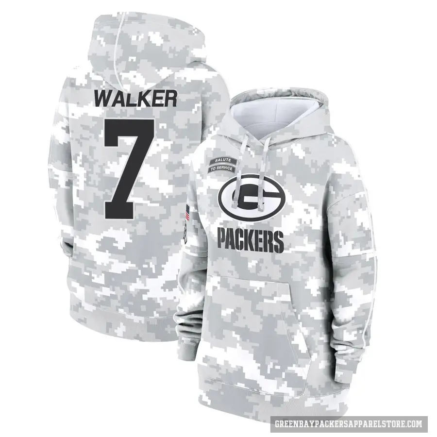 Women's ＃7 Quay Walker Green Bay Packers Arctic Camo 2024 Salute to Service Club Fleece Pullover Hoodie