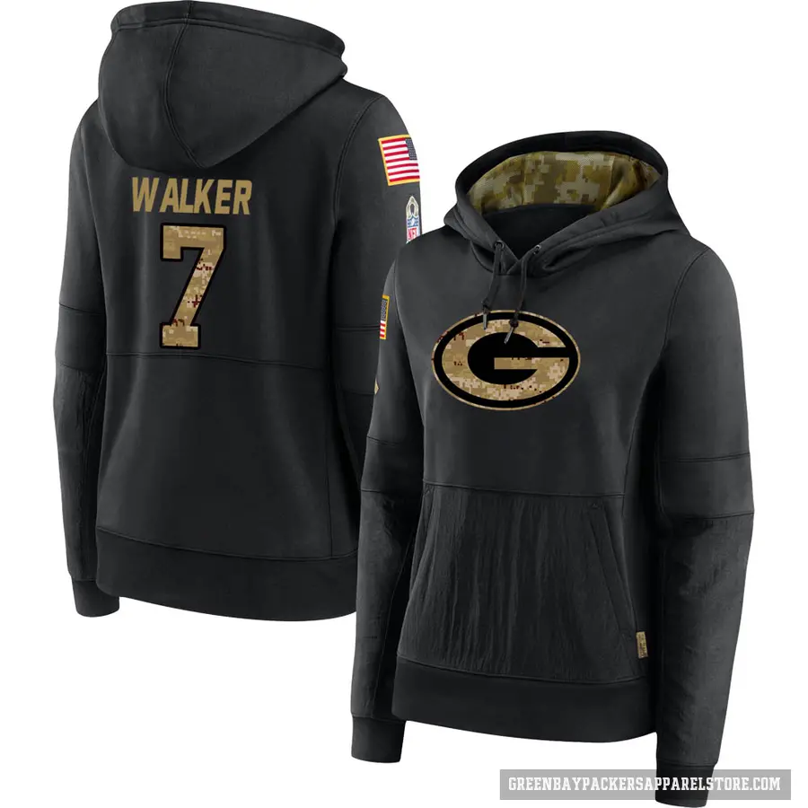 Women's ＃7 Quay Walker Green Bay Packers Black 2020 Salute to Service Sideline Performance Pullover Hoodie