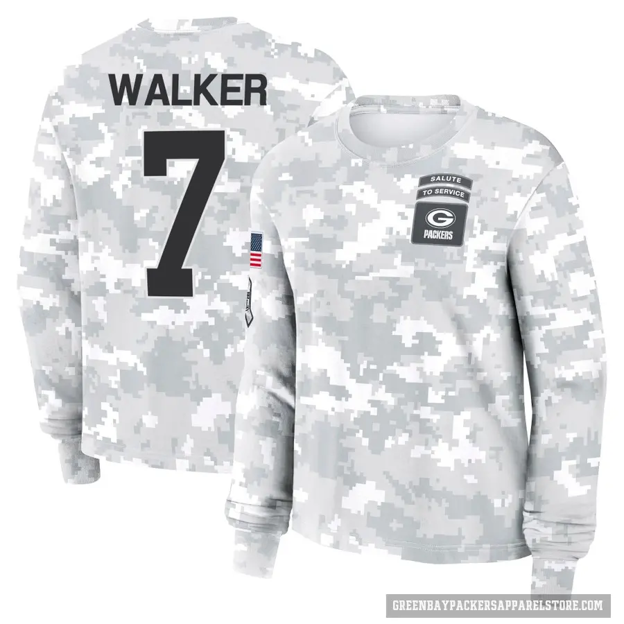 Women's ＃7 Quay Walker Green Bay Packers Camo Arctic 2024 Salute to Service Long Sleeve T-Shirt