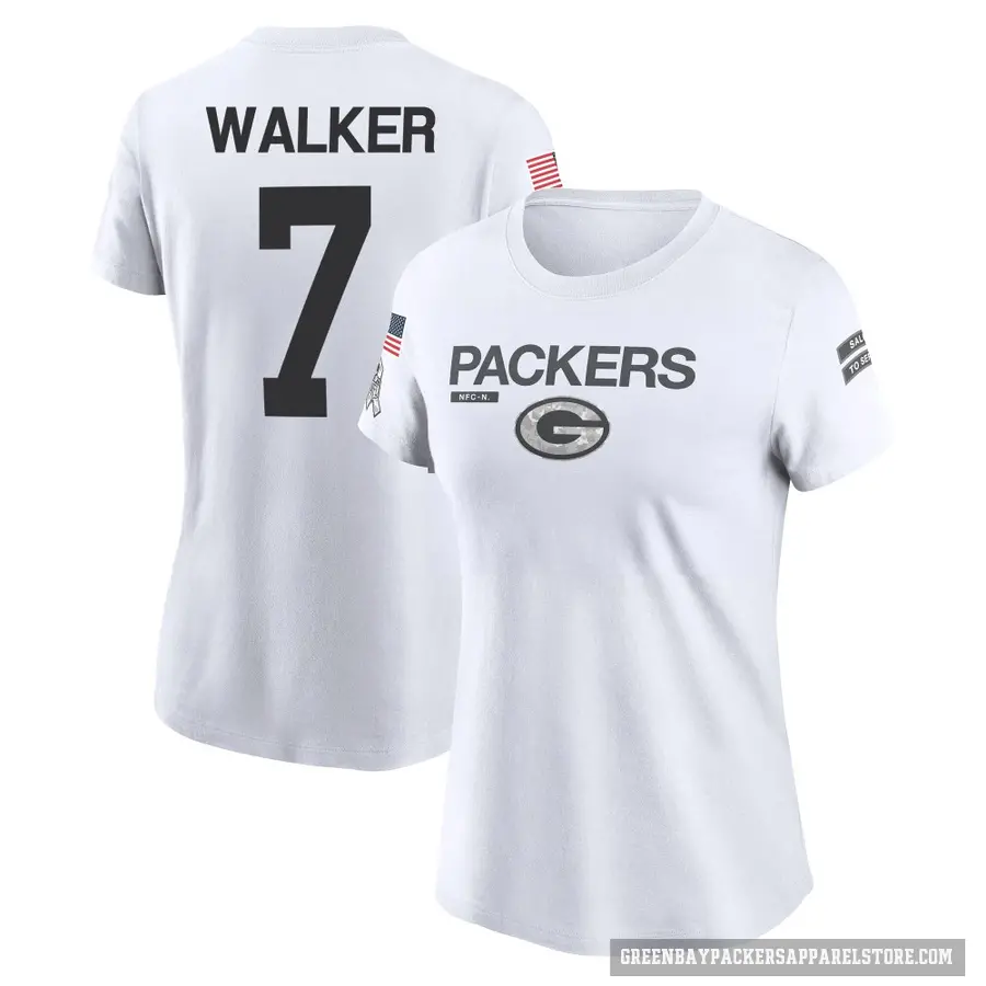 Women's ＃7 Quay Walker Green Bay Packers White 2024 Salute to Service Performance T-Shirt