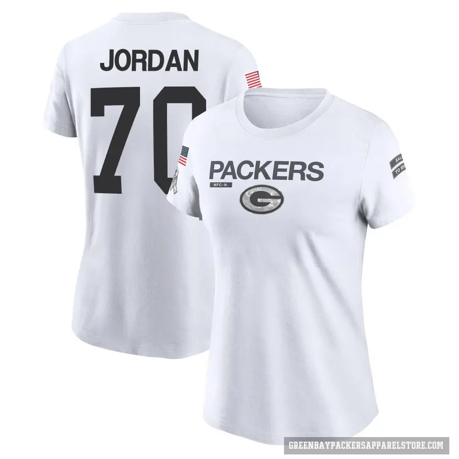 Women's ＃70 Michael Jordan Green Bay Packers White 2024 Salute to Service Performance T-Shirt