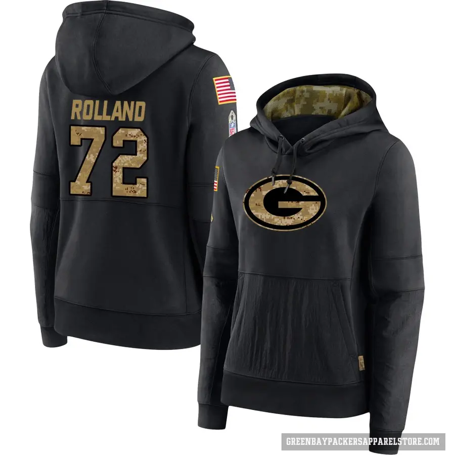 Women's ＃72 Spencer Rolland Green Bay Packers Black 2020 Salute to Service Sideline Performance Pullover Hoodie