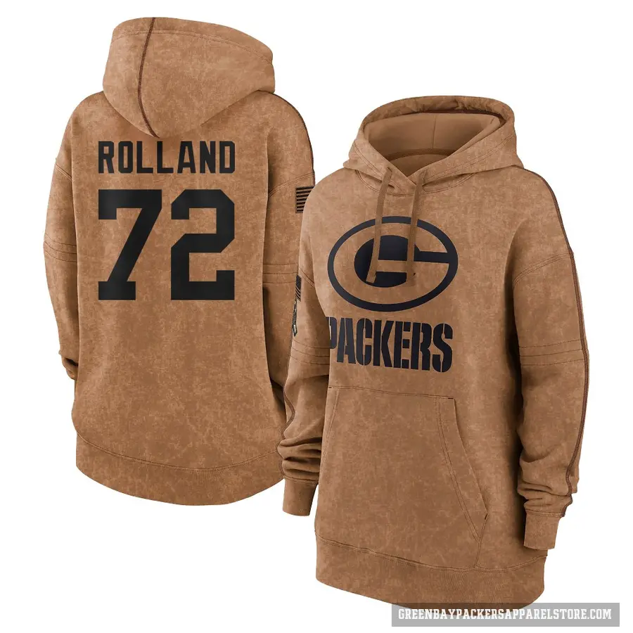 Women's ＃72 Spencer Rolland Green Bay Packers Brown 2023 Salute To Service Pullover Hoodie