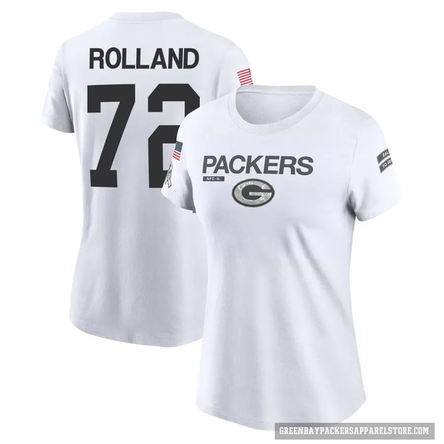 Women's ＃72 Spencer Rolland Green Bay Packers White 2024 Salute to Service Performance T-Shirt