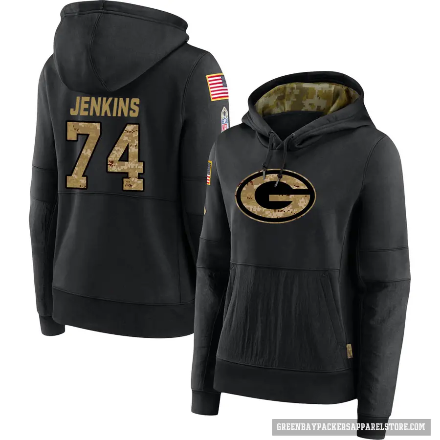 Women's ＃74 Elgton Jenkins Green Bay Packers Black 2020 Salute to Service Sideline Performance Pullover Hoodie