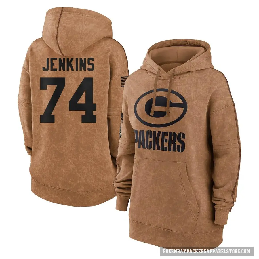 Women's ＃74 Elgton Jenkins Green Bay Packers Brown 2023 Salute To Service Pullover Hoodie