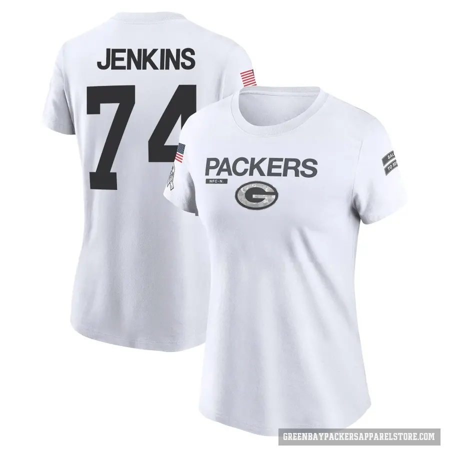 Women's ＃74 Elgton Jenkins Green Bay Packers White 2024 Salute to Service Performance T-Shirt