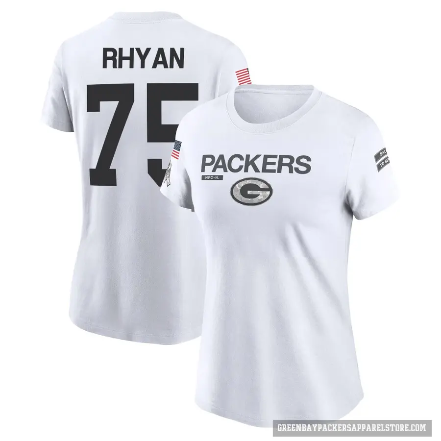Women's ＃75 Sean Rhyan Green Bay Packers White 2024 Salute to Service Performance T-Shirt