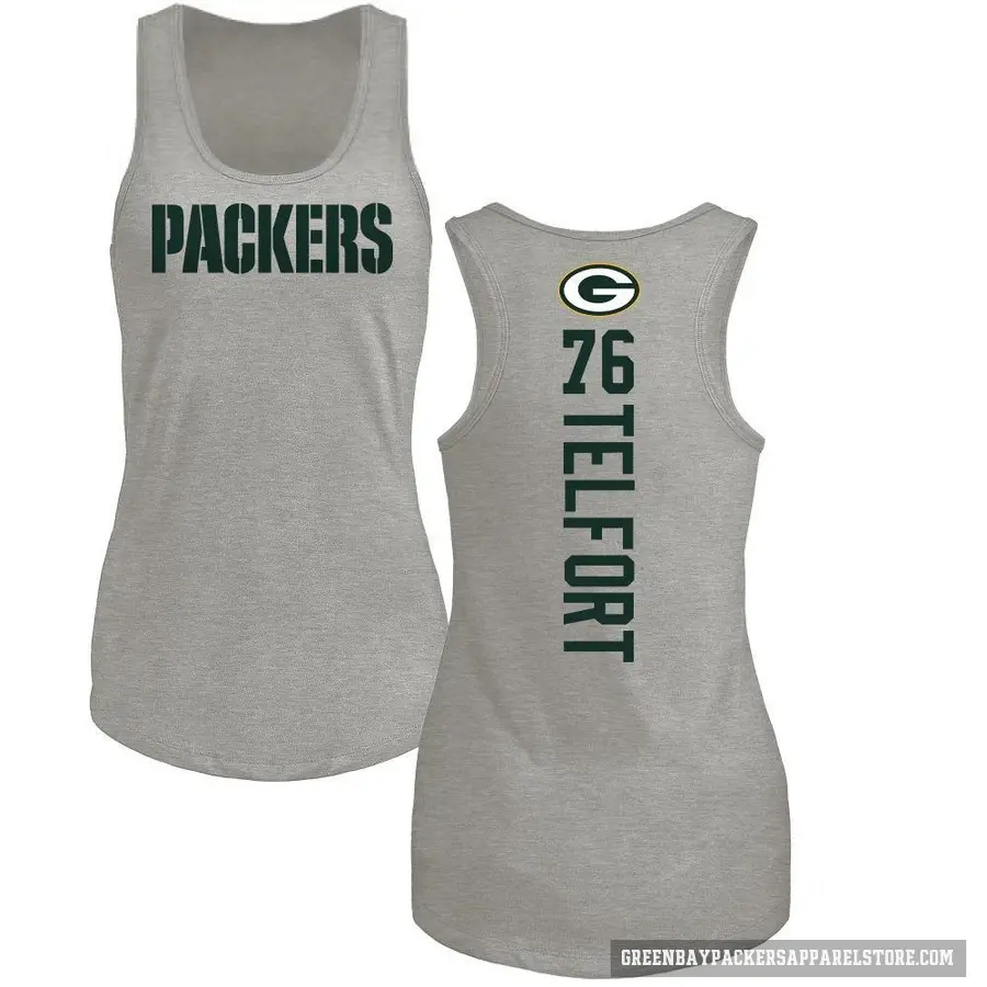 Women's ＃76 Kadeem Telfort Green Bay Packers Ash Backer Tank Top