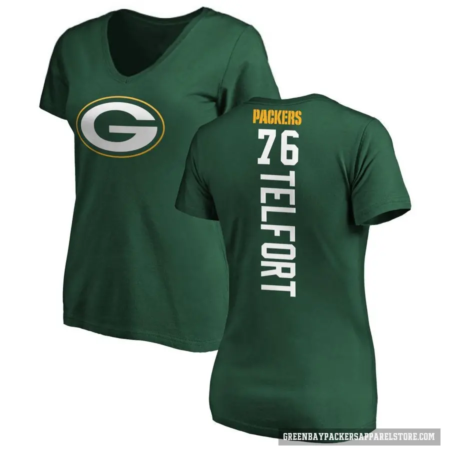 Women's ＃76 Kadeem Telfort Green Bay Packers Green Backer Slim Fit T-Shirt