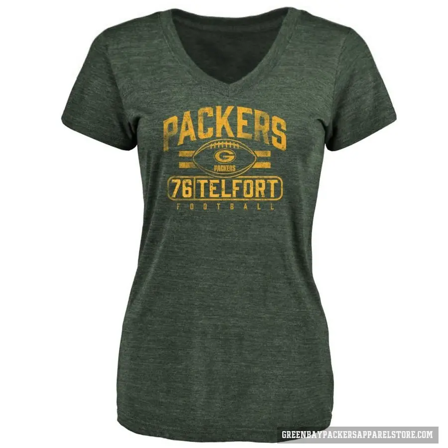 Women's ＃76 Kadeem Telfort Green Bay Packers Green Flanker T-Shirt