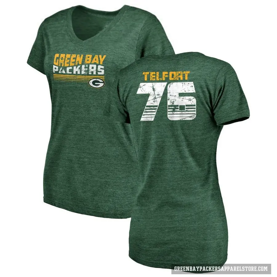 Women's ＃76 Kadeem Telfort Green Bay Packers Green Retro V-Neck T-Shirt