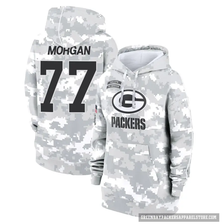Women's ＃77 Jordan Morgan Green Bay Packers Arctic Camo 2024 Salute to Service Club Fleece Pullover Hoodie