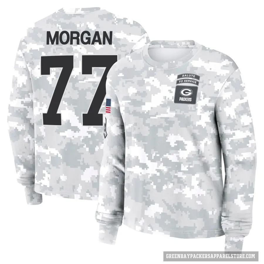 Women's ＃77 Jordan Morgan Green Bay Packers Camo Arctic 2024 Salute to Service Long Sleeve T-Shirt