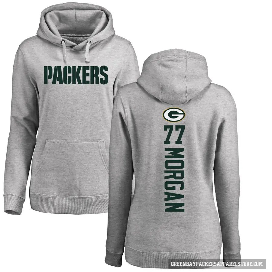 Women's ＃77 Jordan Morgan Green Bay Packers Pro Line Ash Backer Pullover Hoodie